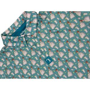 Bogey Bros Golf Polo Tequila Bottle Lime Salt Aqua Blue Performance Mens SZ XL